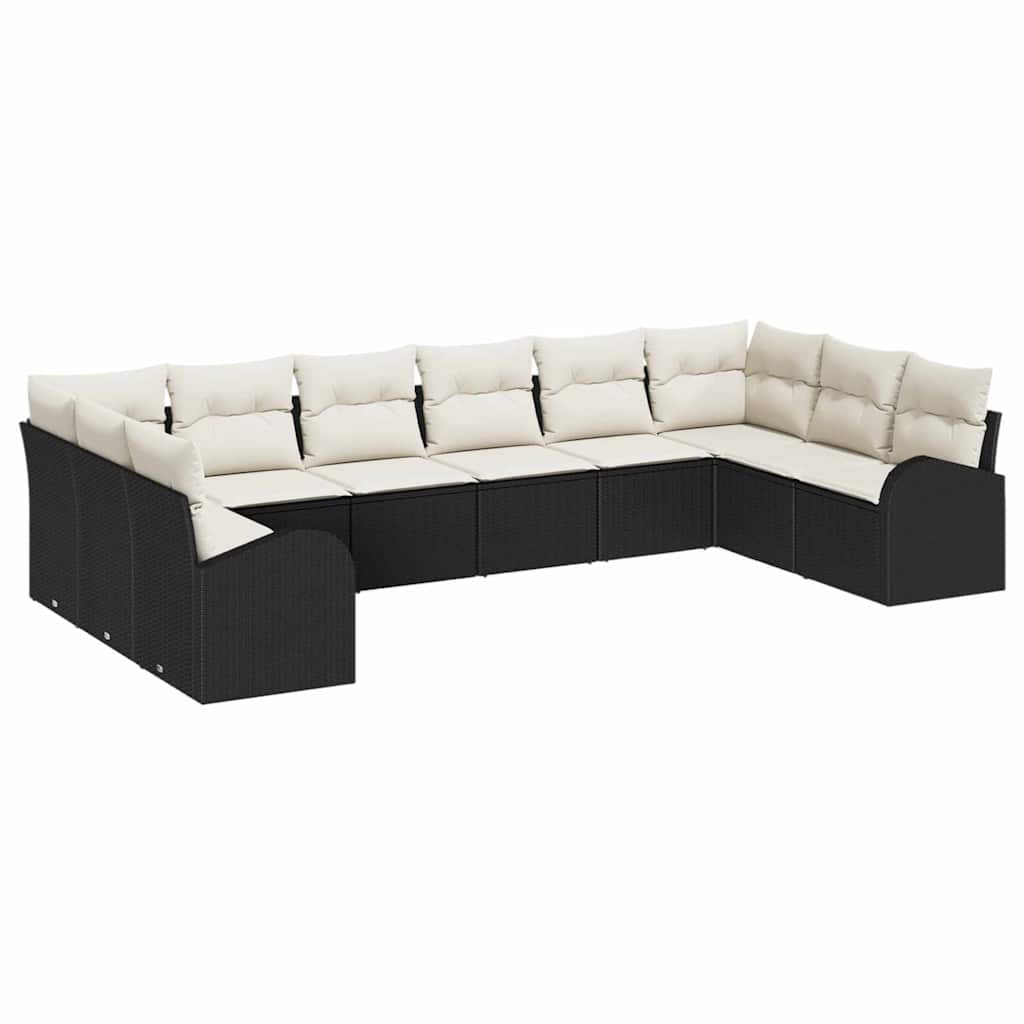 Garten-Sofa-Set mit Kissen 10 pcs Schwarz und Creme